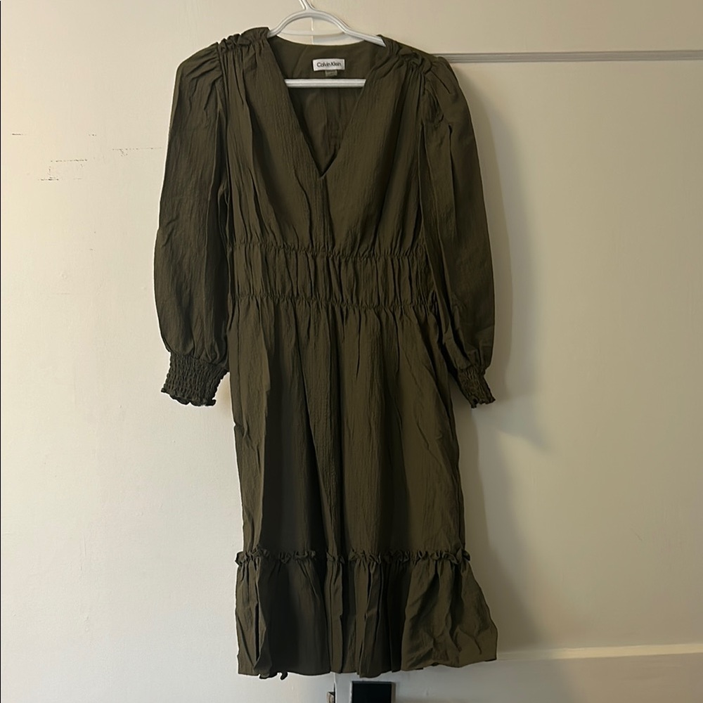 CALVIN KLEIN Olive Green Midi Dress